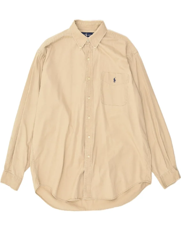 RALPH LAUREN Mens Shirt Large Beige Cotton-- Chenille Blend Fleece Blend Nylon Blend