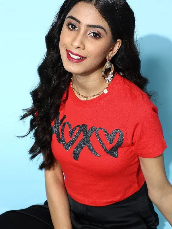Red XOXO Crop T-Shirt-- Plaid T-Shirt Polka Dot Checkered