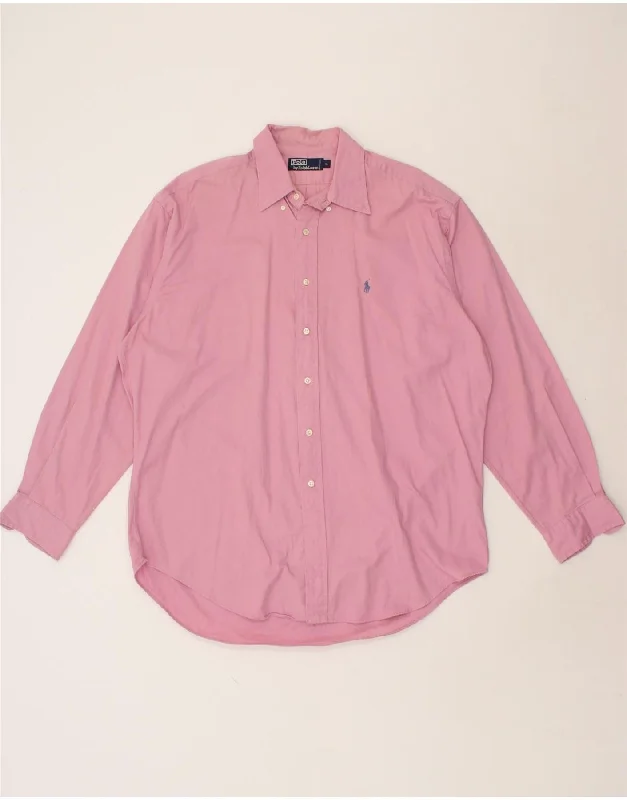 POLO RALPH LAUREN Mens Shirt Large Pink Cotton-- Spandex Blend Rayon Blend Denim Blend