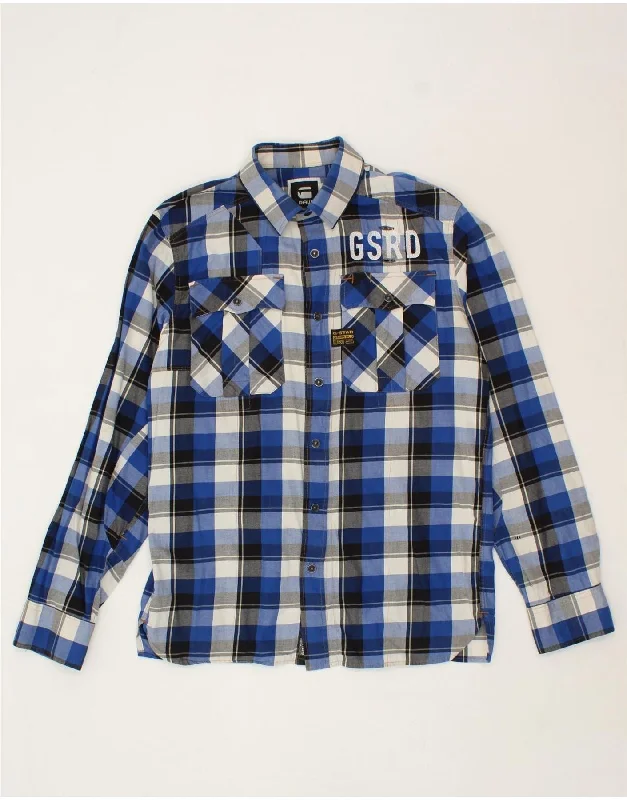 G-STAR Mens Graphic Flannel Shirt Large Blue Check Cotton-- Casual Formal Business