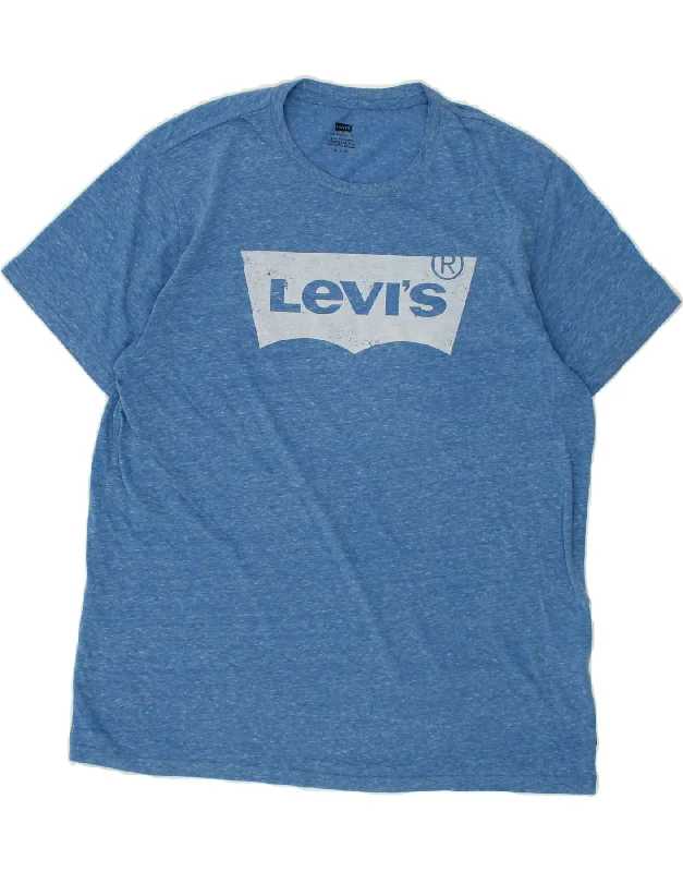 LEVI'S Mens Graphic T-Shirt Top XL Blue Flecked Cotton-- Welt Pockets Slit Pockets