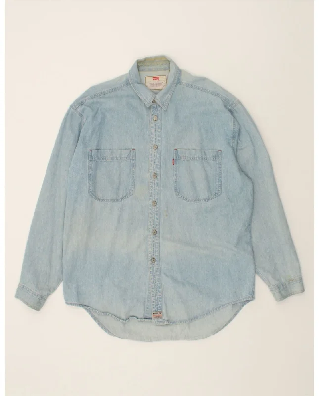 LEVI'S Mens Denim Shirt Large Blue Cotton-- Satin Fabric Silk Fabric Chiffon Fabric