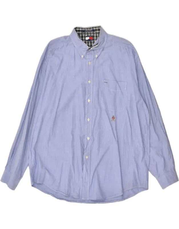 TOMMY HILFIGER Mens Shirt XL Blue Cotton-- Zippered Front Buttoned Front Snap Front