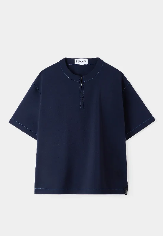 Sunnei Over T-Shirt W Zip 0097 Dark Blue-- Graphic T-Shirt Round Neck Polyester