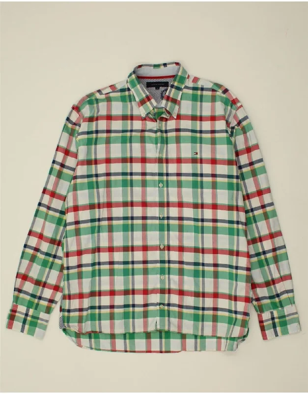 TOMMY HILFIGER Mens Shirt XL Green Plaid Cotton-- Fashionable Trendy Casual