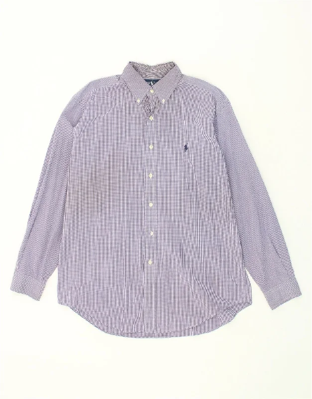 POLO RALPH LAUREN Mens Vintage Shirt Size 16 Large Purple Check Cotton-- Lace Blend Ribbed Blend Corduroy Blend