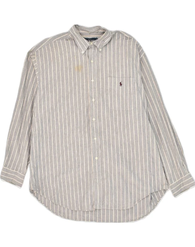 RALPH LAUREN Mens Shirt XL Grey Striped Cotton-- Houndstooth Herringbone Solid