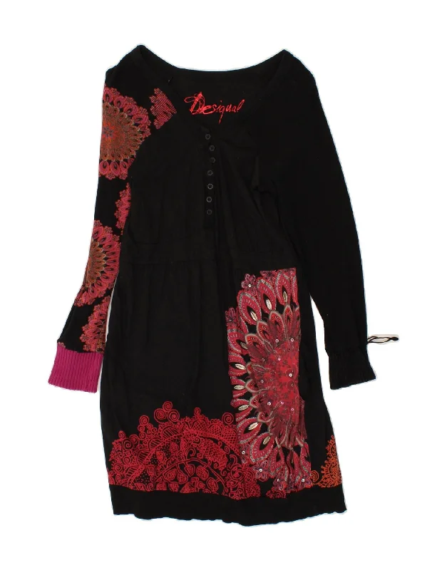 DESIGUAL Girls Graphic Long Sleeve T-Shirt Dress 14-15 Years 2XL Red-- Thin T-Shirt Open Front Quick Dry