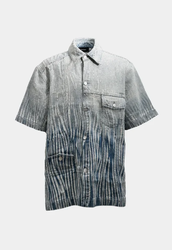 Botter Denim Upside Down Shirt Short Sleeve Gradient Distressed-- Layered Multi-layer Single Layer