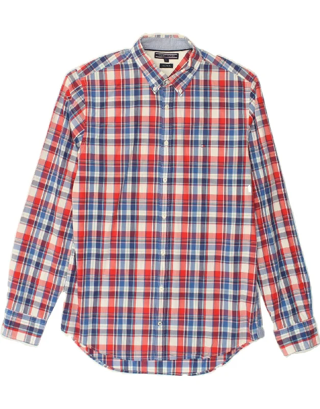 TOMMY HILFIGER Mens New York Fit Shirt Large Multicoloured Check Cotton-- Graphic T-Shirt Round Neck Polyester