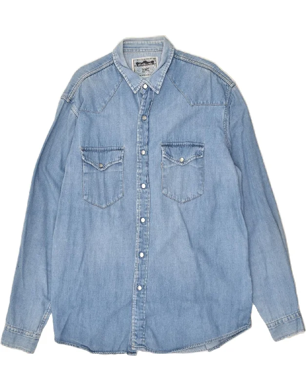 LEVI'S Mens Denim Shirt Large Blue Cotton-- Houndstooth Herringbone Solid
