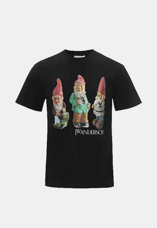 Jw Anderson Gnome Trio T-Shirt Black-- Solid Color Striped Floral