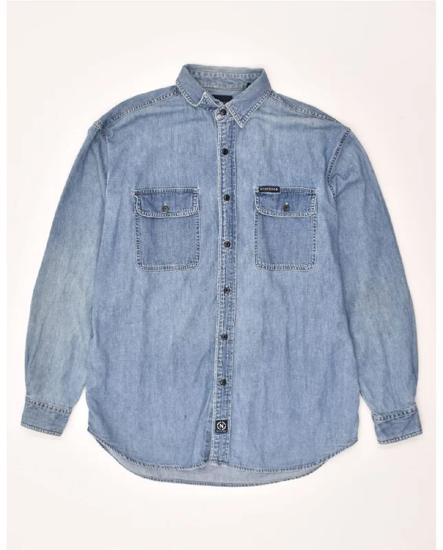 NAUTICA Mens Denim Shirt Medium Blue Cotton-- Terry Blend Velvet Blend Canvas Blend