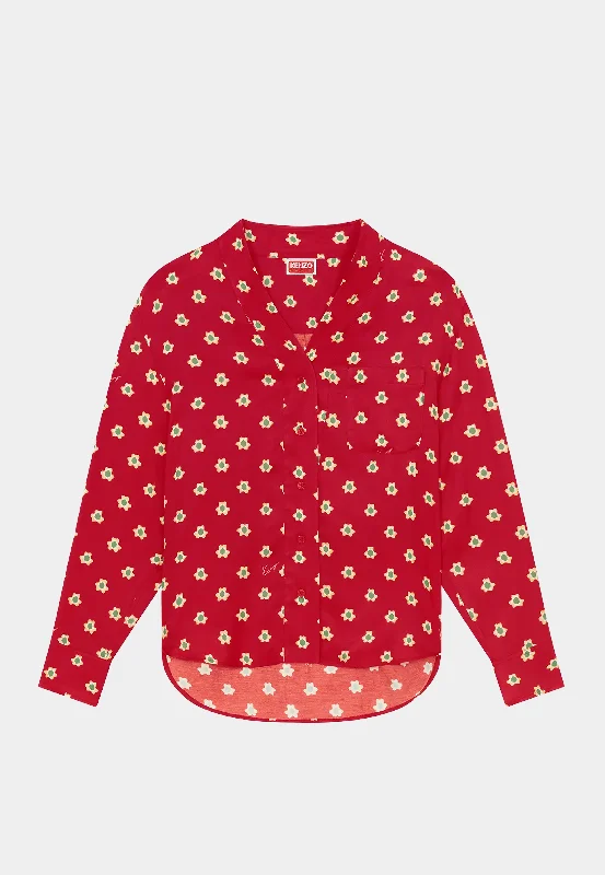 Kenzo Teddy Flower Shirt 22 Cherry-- Zippered Front Buttoned Front Snap Front