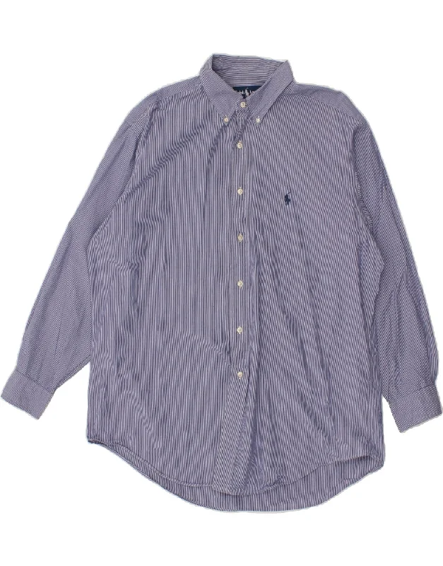 RALPH LAUREN Mens Yarmouth Loose Fit Shirt Size 16 1/2 Large Navy Blue-- Houndstooth Herringbone Solid