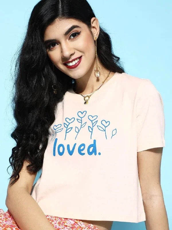 Cream LOVED Boxy Crop T-Shirt-- Solid Color Striped Floral