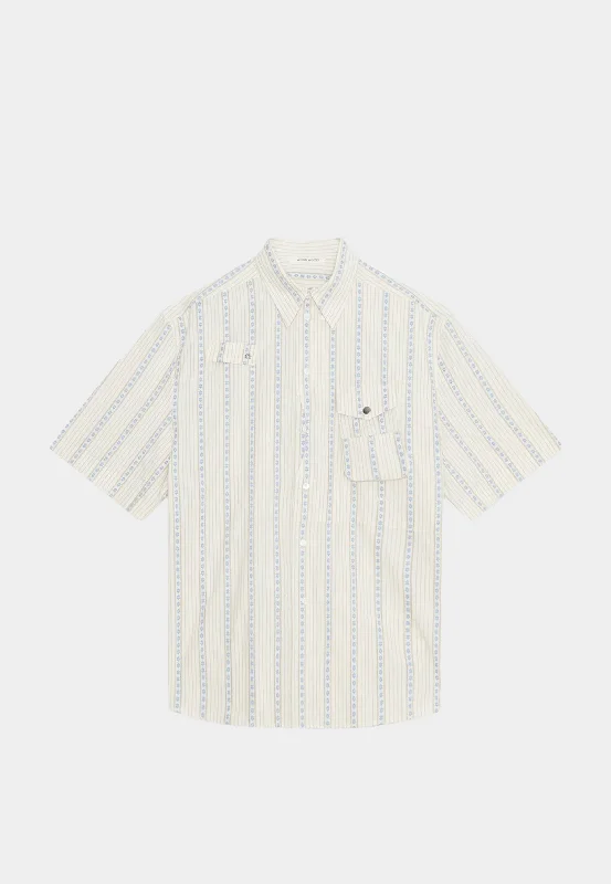 Wood Wood Jaxson Fisherman Shirt - White Floral Jacquard-- Collared Crew Neck Turtle Neck