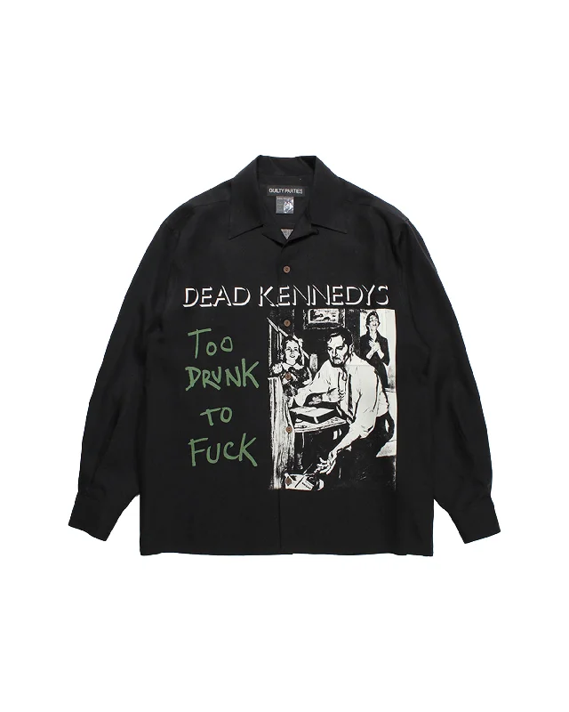 Dead Kennedys Hawaiian Shirt L/S (Type-1) - Black-- Solid Print Embellished