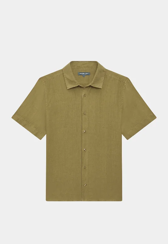 Frescobol Castro Classic Linen Shirt GD Spinach-- Fitted T-Shirt Seamless Stretchy