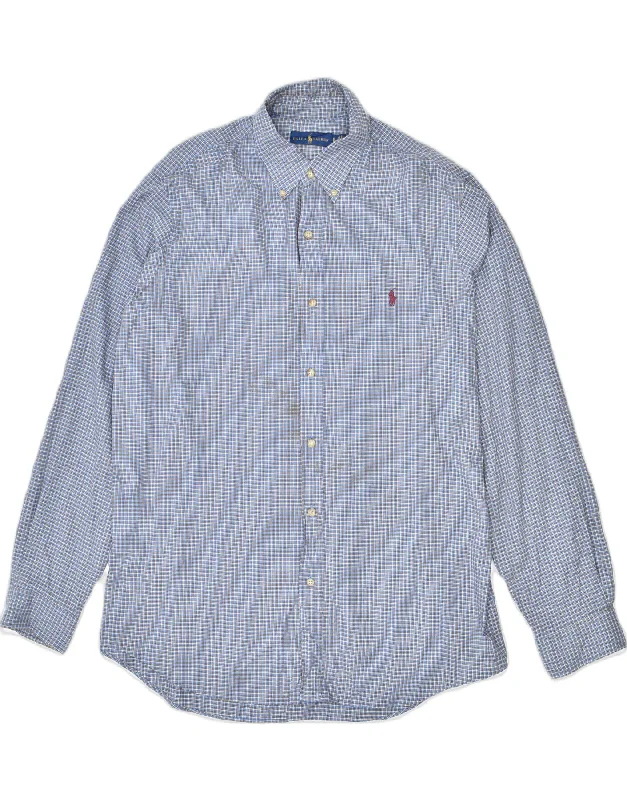 RALPH LAUREN Mens Shirt XL Blue Check Cotton-- Front Pockets Side Pockets Patch Pockets