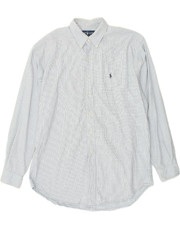 POLO RALPH LAUREN Mens Shirt Large Blue Check Cotton -- Basic T-Shirt Crew Neck Short Sleeve
