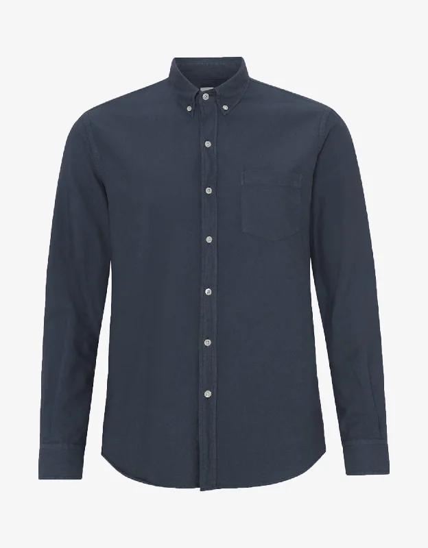 Organic Button Down Shirt - Petrol Blue-- Front Pockets Side Pockets Patch Pockets