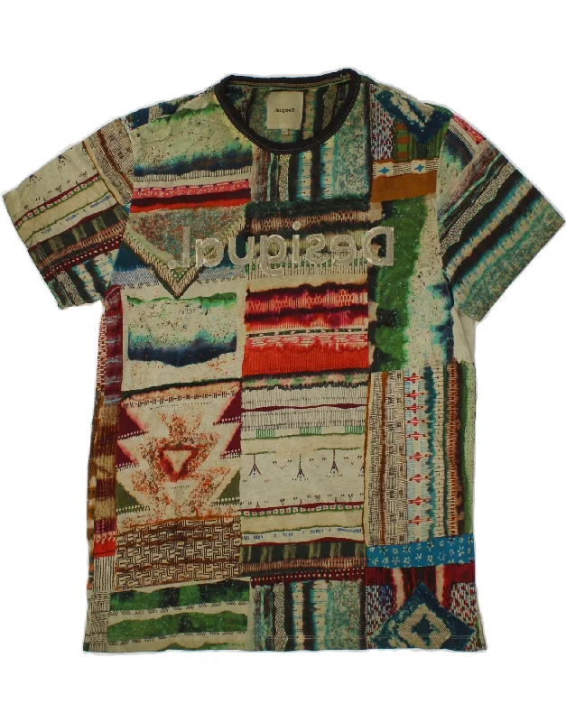 DESIGUAL Mens Graphic T-Shirt Top Large Multicoloured Patchwork Cotton-- Layered Multi-layer Single Layer