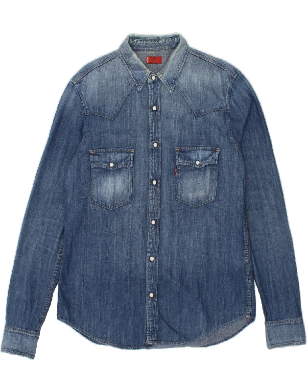 LEVI'S Mens Denim Shirt XL Blue Cotton-- Denim Fabric Leather Fabric Suede Fabric