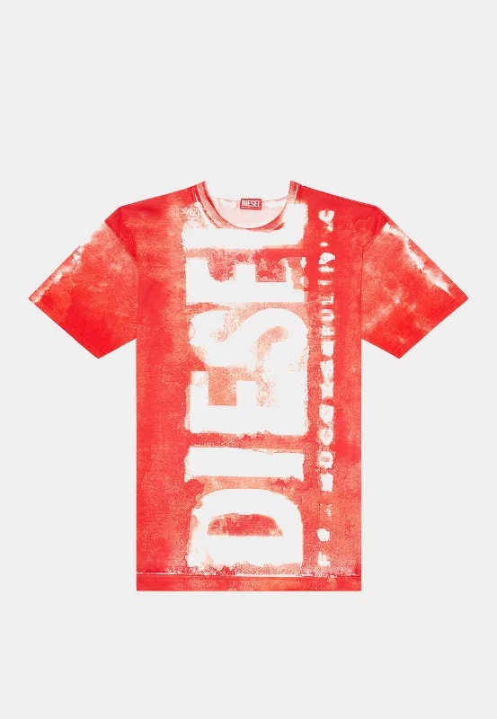 Diesel T-Boxt-Bisc T-Shirt Red-- Print Jacquard Patchwork