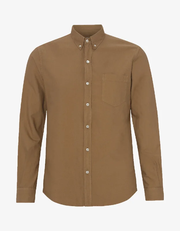 Organic Button Down Shirt - Sahara Camel-- Zippered Front Buttoned Front Snap Front