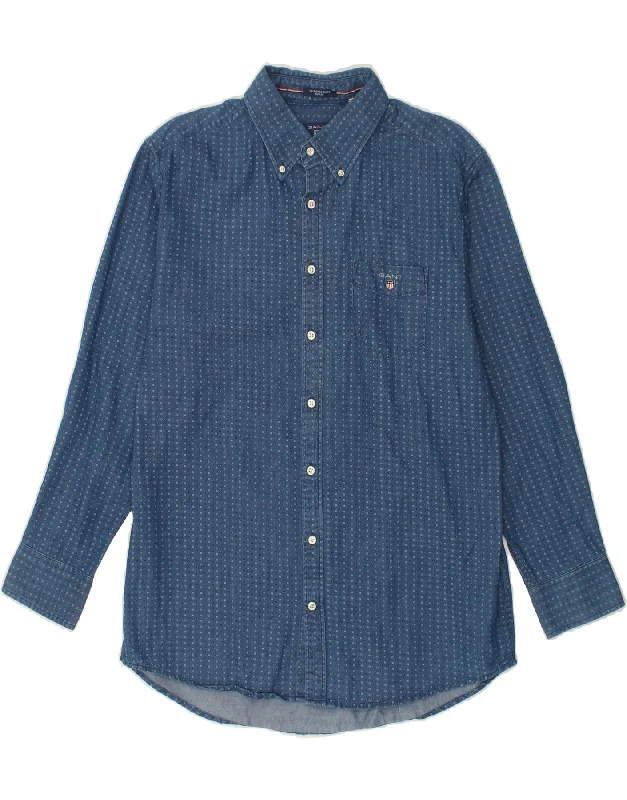 GANT Mens Regular Fit Shirt Size 41/42 16 1/2 Large Blue Spotted Cotton-- Nylon Fabric Polyester Fabric Spandex Fabric