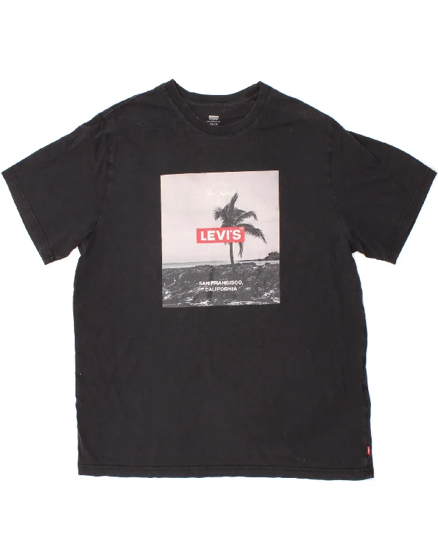 LEVI'S Mens Relaxed Fit Graphic T-Shirt Top Large Black Cotton-- Chenille Blend Fleece Blend Nylon Blend