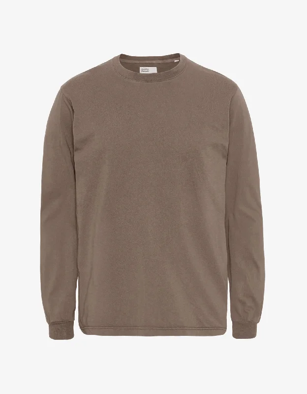 Oversized Organic LS T-shirt - Warm Taupe-- V-Neck T-Shirt Long Sleeve Cotton