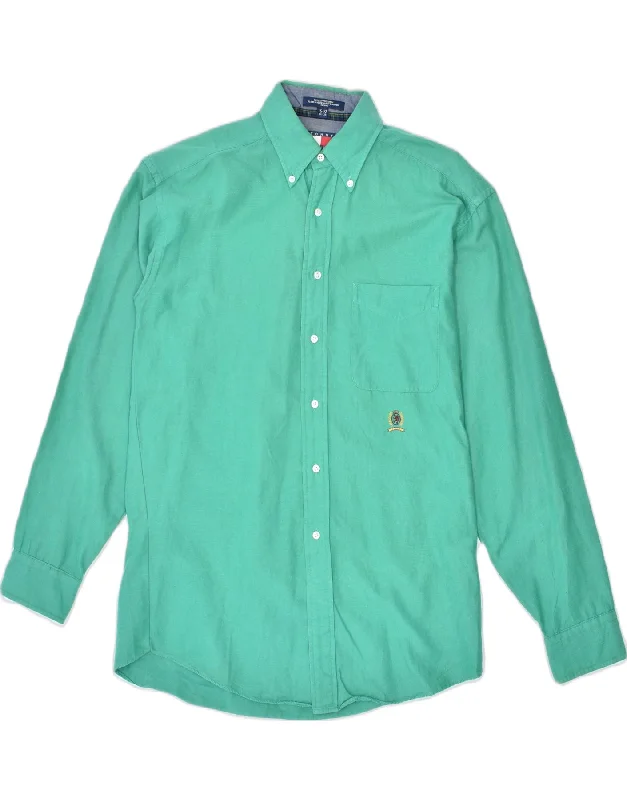TOMMY HILFIGER Mens Shirt UK 34/35 15 1/2  Medium Green Cotton 90s-- Print Jacquard Patchwork