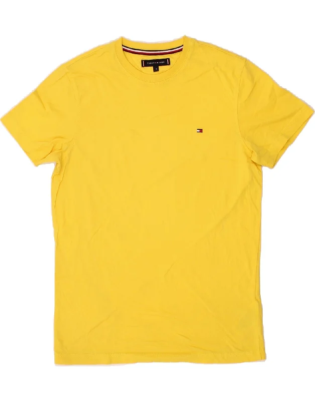 TOMMY HILFIGER Mens T-Shirt Top Small Yellow Cotton-- Mesh Blend Leather Blend Suede Blend