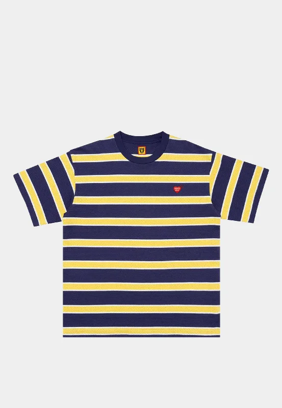 Human Made Striped Mesh T-Shirt Navy-- Wool Fabric Cashmere Fabric Tweed Fabric