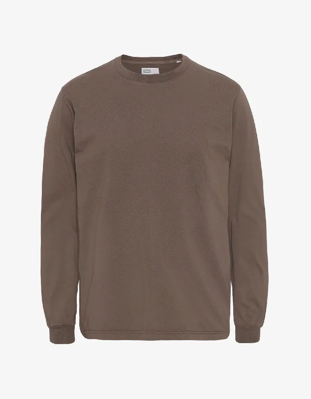 Oversized Organic LS T-shirt - Cedar Brown-- Houndstooth Herringbone Solid