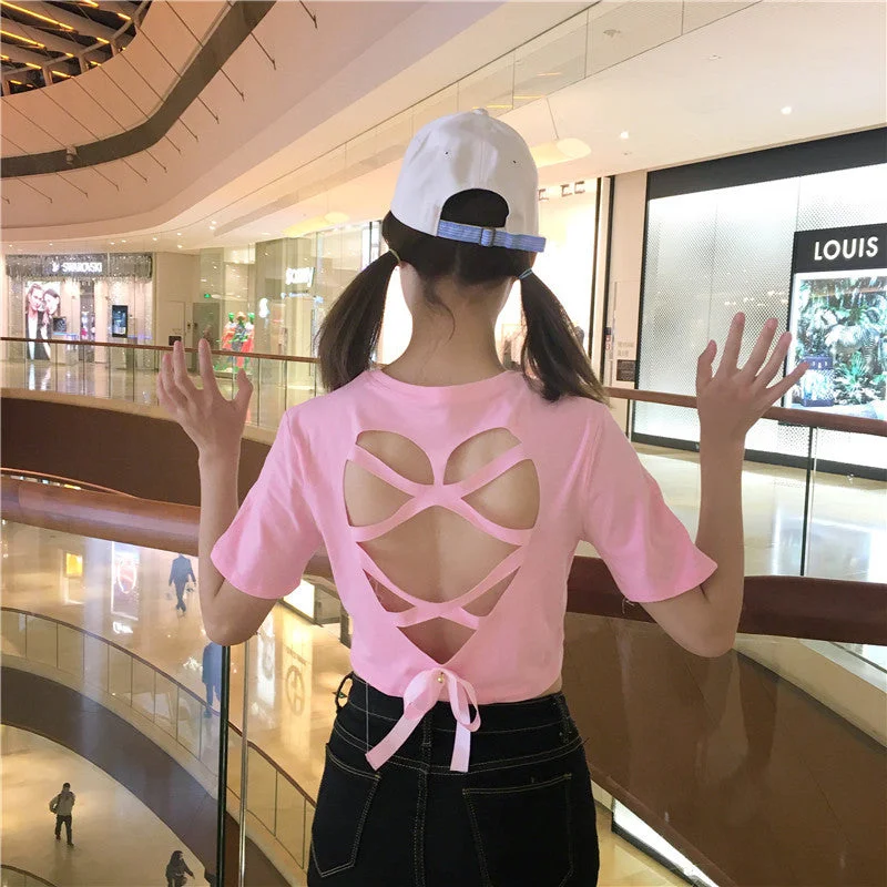 Hollow open back t-shirt YV555-- Elasticated Padded Insulated