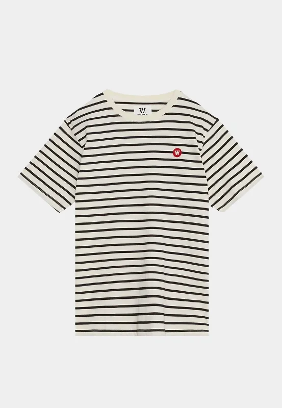 Wood Wood Ace badge T-shirt GOTS Off-white/black stripes-- Zippered Front Buttoned Front Snap Front