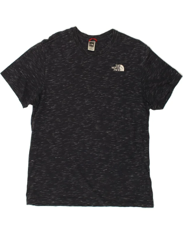 THE NORTH FACE Mens Graphic T-Shirt Top Large Navy Blue Flecked Cotton-- Striped Floral Plaid