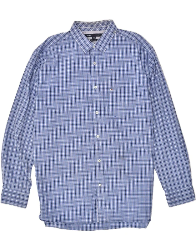 TOMMY HILFIGER Mens Classic Fit Shirt XL Blue Check Cotton-- Ribbed Striped Patterned