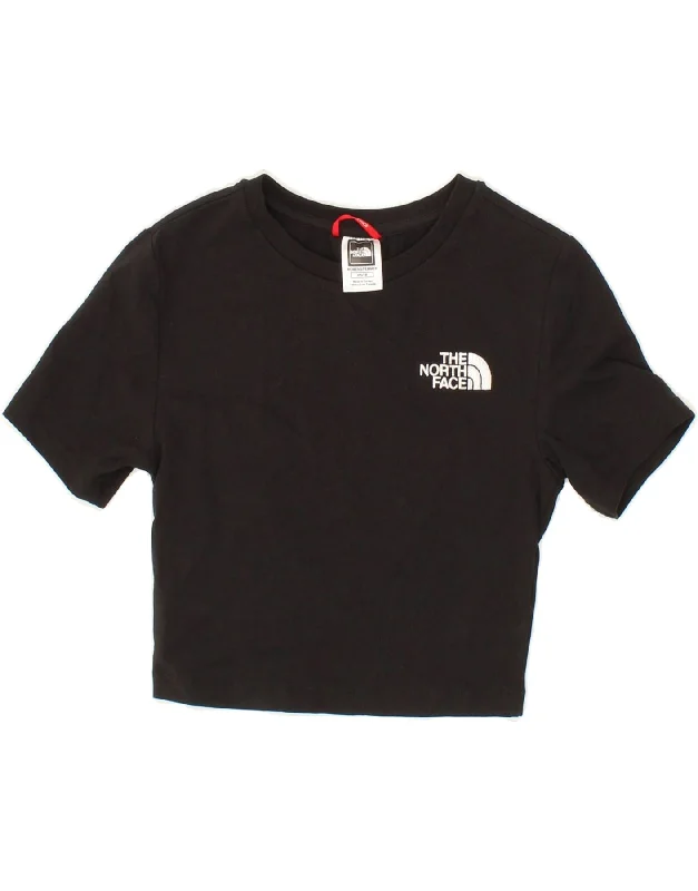 THE NORTH FACE Womens Crop T-Shirt Top UK 4 XS Black Cotton-- Striped Floral Plaid