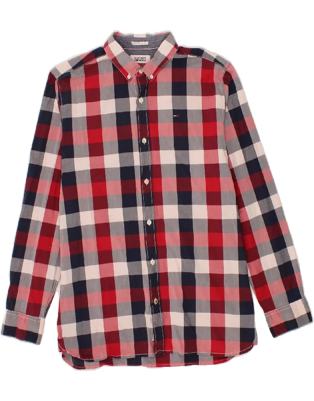 TOMMY HILFIGER Mens Shirt Large Multicoloured Check Cotton-- Collared Crew Neck Turtle Neck