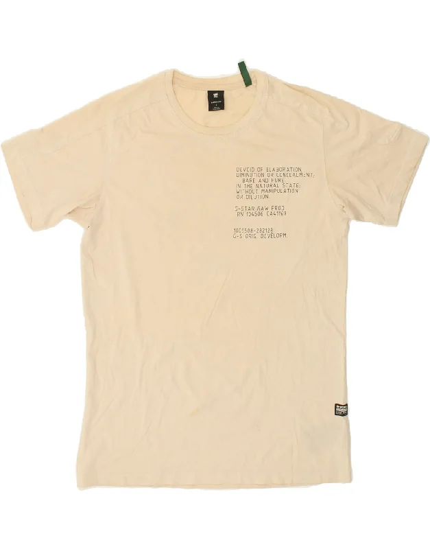 G-STAR Mens Graphic T-Shirt Top Small Beige Cotton-- Mesh Blend Leather Blend Suede Blend