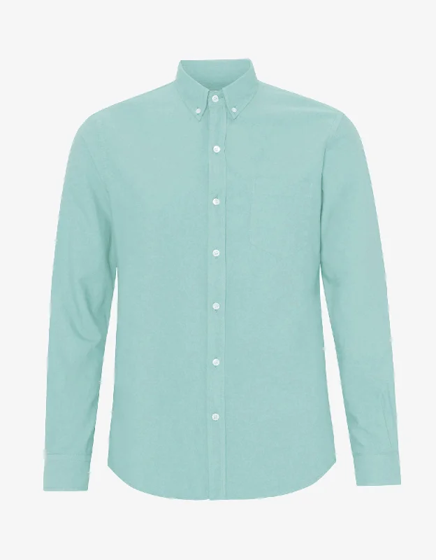 Organic Button Down Shirt - Teal Blue-- Ribbed Striped Patterned
