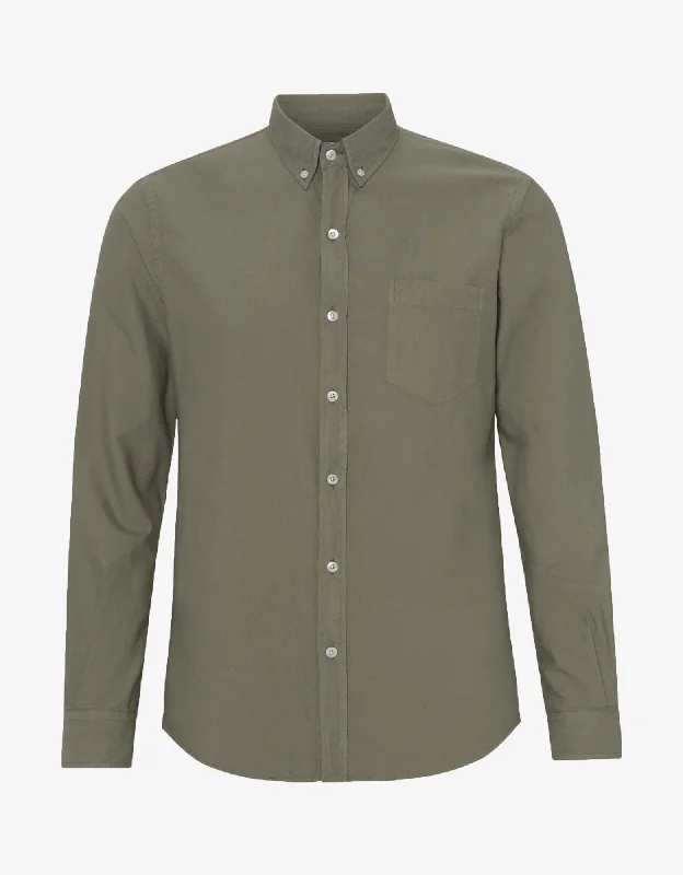 Organic Button Down Shirt - Dusty Olive-- Faux Fur Fabric Real Fur Fabric Shearling Fabric
