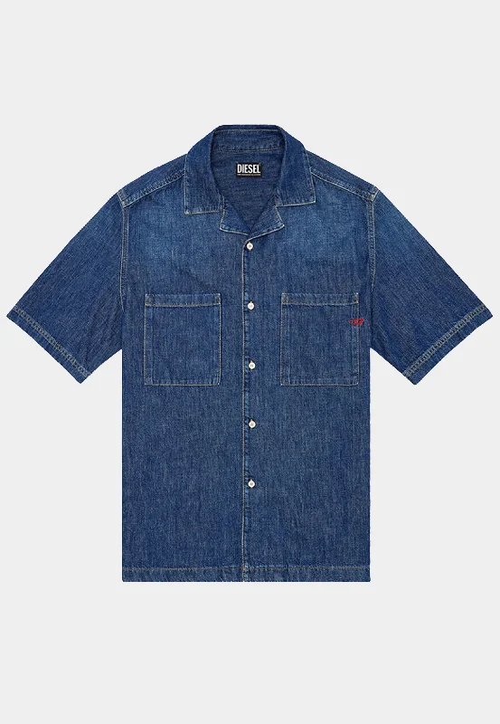 Diesel D-Paroshort Shirt Blue-- Zippered Front Buttoned Front Snap Front