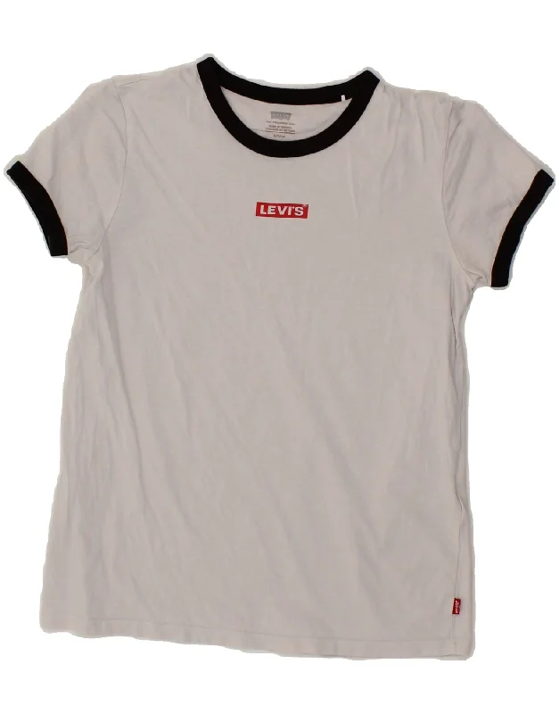 LEVI'S Womens Graphic T-Shirt Top UK 10 Small White Cotton-- Plaid T-Shirt Polka Dot Checkered