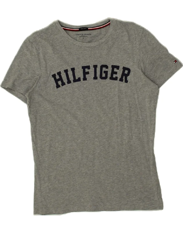 TOMMY HILFIGER Mens Graphic T-Shirt Top Medium Grey Cotton-- Asymmetrical Pockets Print