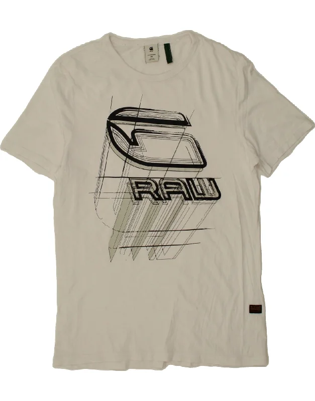 G-STAR Mens Graphic T-Shirt Top Medium White-- Rayon Velvet Corduroy